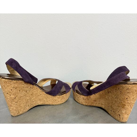 Jimmy Choo Purple Wedge Suede Upper Heels for Women Size 38.5 Us 8 gold accents - Picture 7 of 9